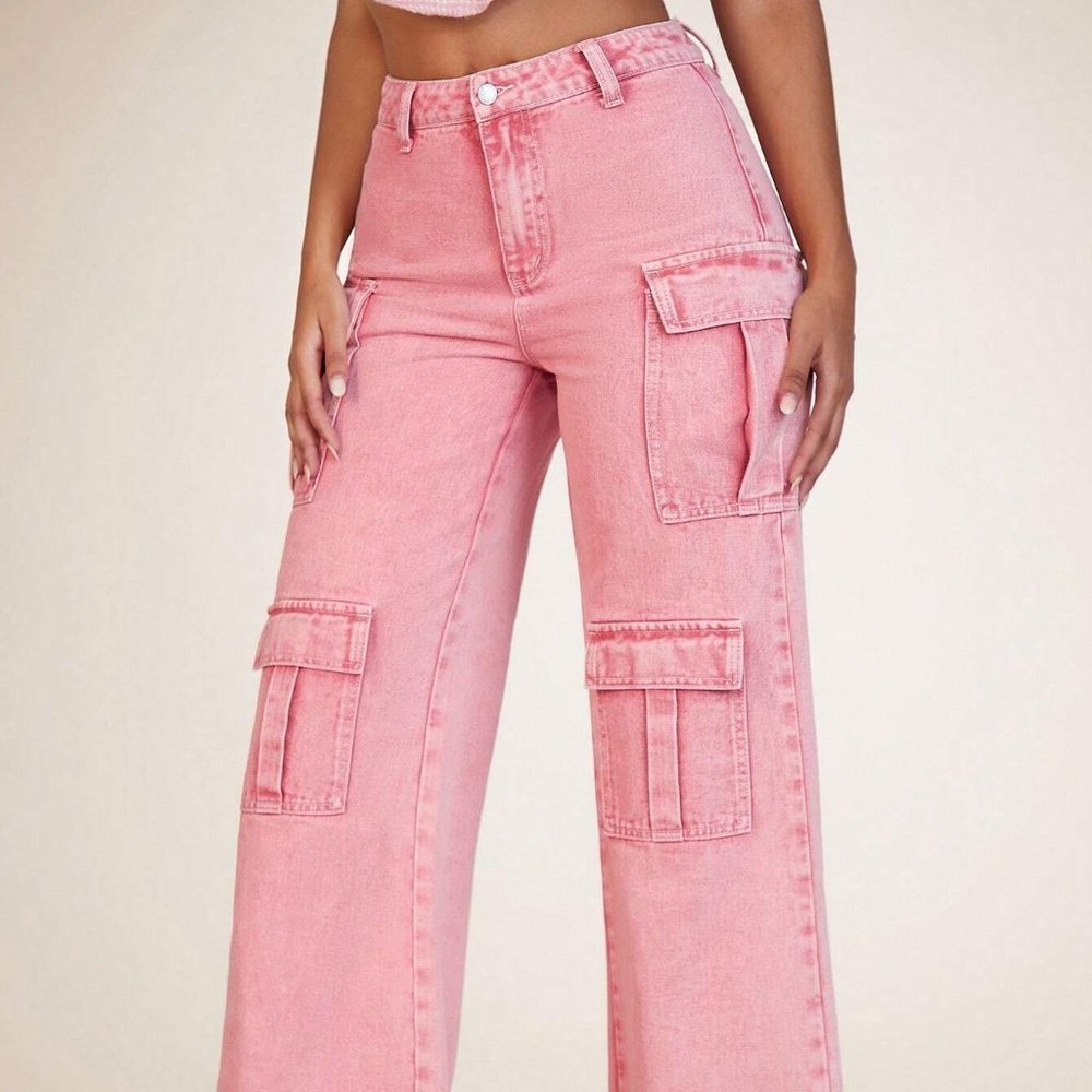 Pink Preppy Womens Flap Pocket Cargo Jeans - Picture 5 of 5
